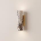 Up and down tube Sconce - Calacatta Viola- A modern wall-mounted sconce with a cylindrical marble shade featuring black and cream veining | IINK Interiors
