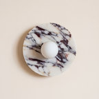 Tondo Planar Sconce - Calacatta Viola- A round white marble candle holder with dramatic black and dark brown veining | IINK Interiors
