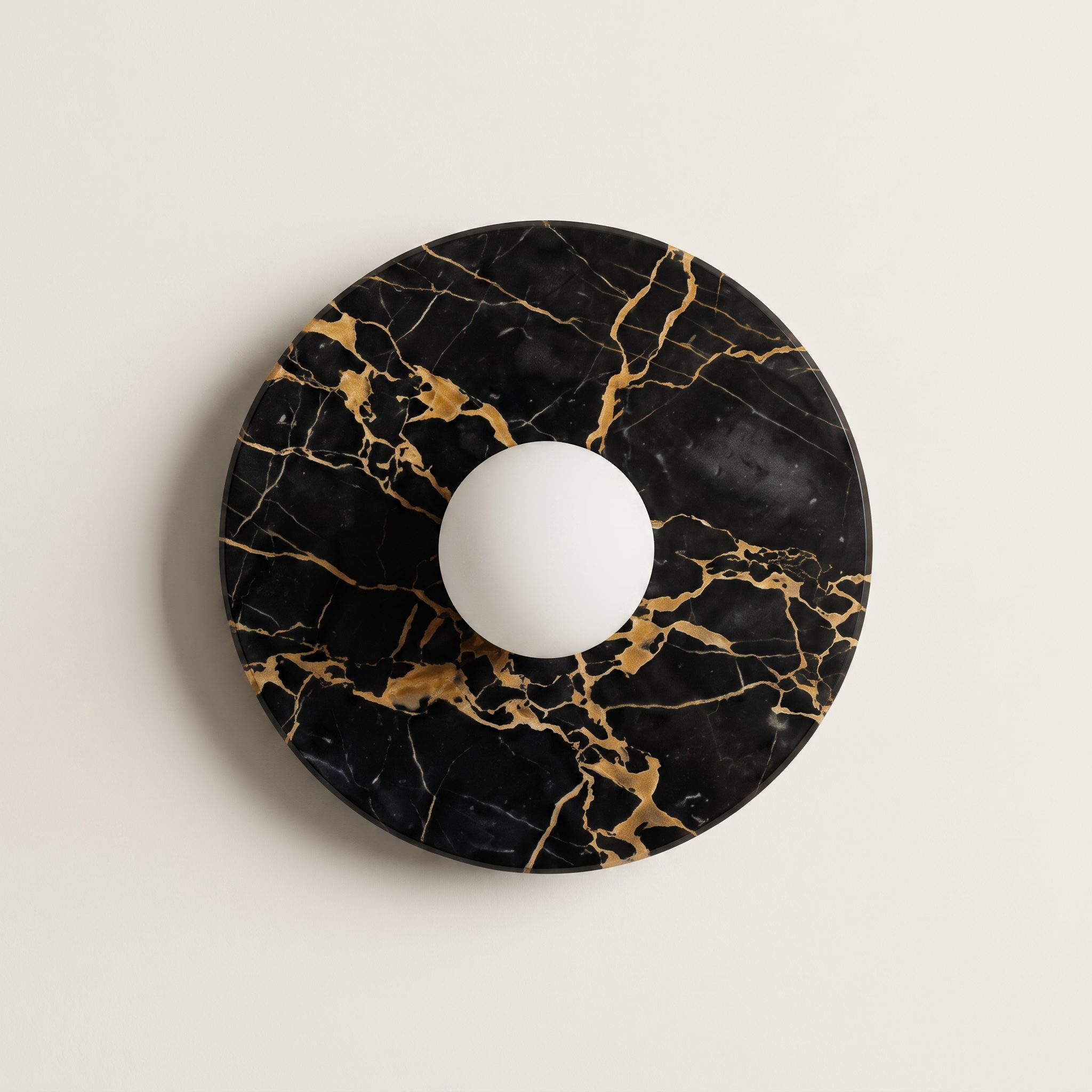 Tondo Planar Sconce - Nero Portoro- A round black marble wall sconce with elegant gold veining | IINK Interiors