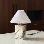 Calacatta Viola Marble Table Lamp – Sculptural Elegance with Pleated Fabric Shade