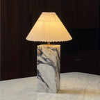 Calacatta Viola Marble Table Lamp – Sculptural Elegance with Pleated Fabric Shade