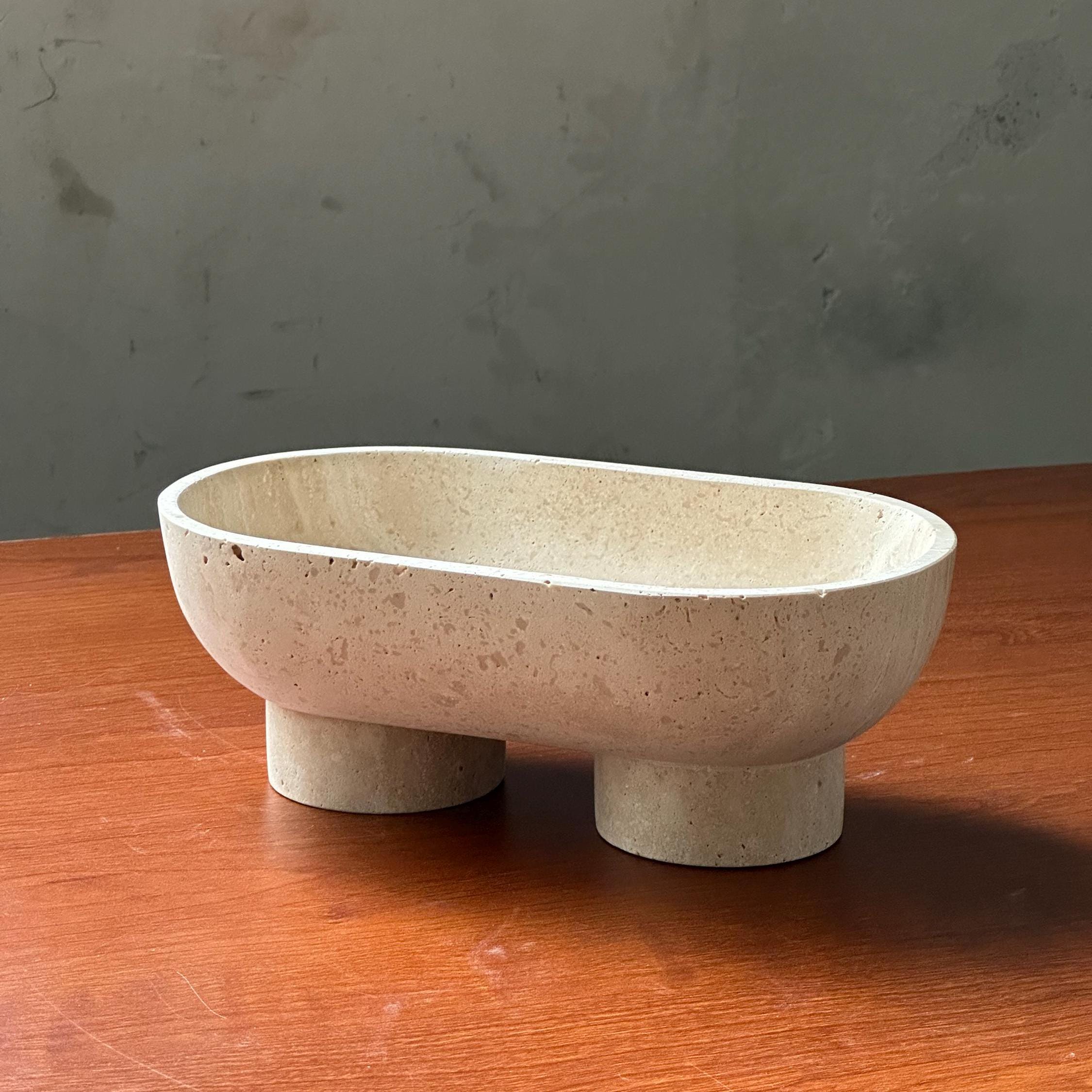 Natural Stone Footed Bowl - Travertine