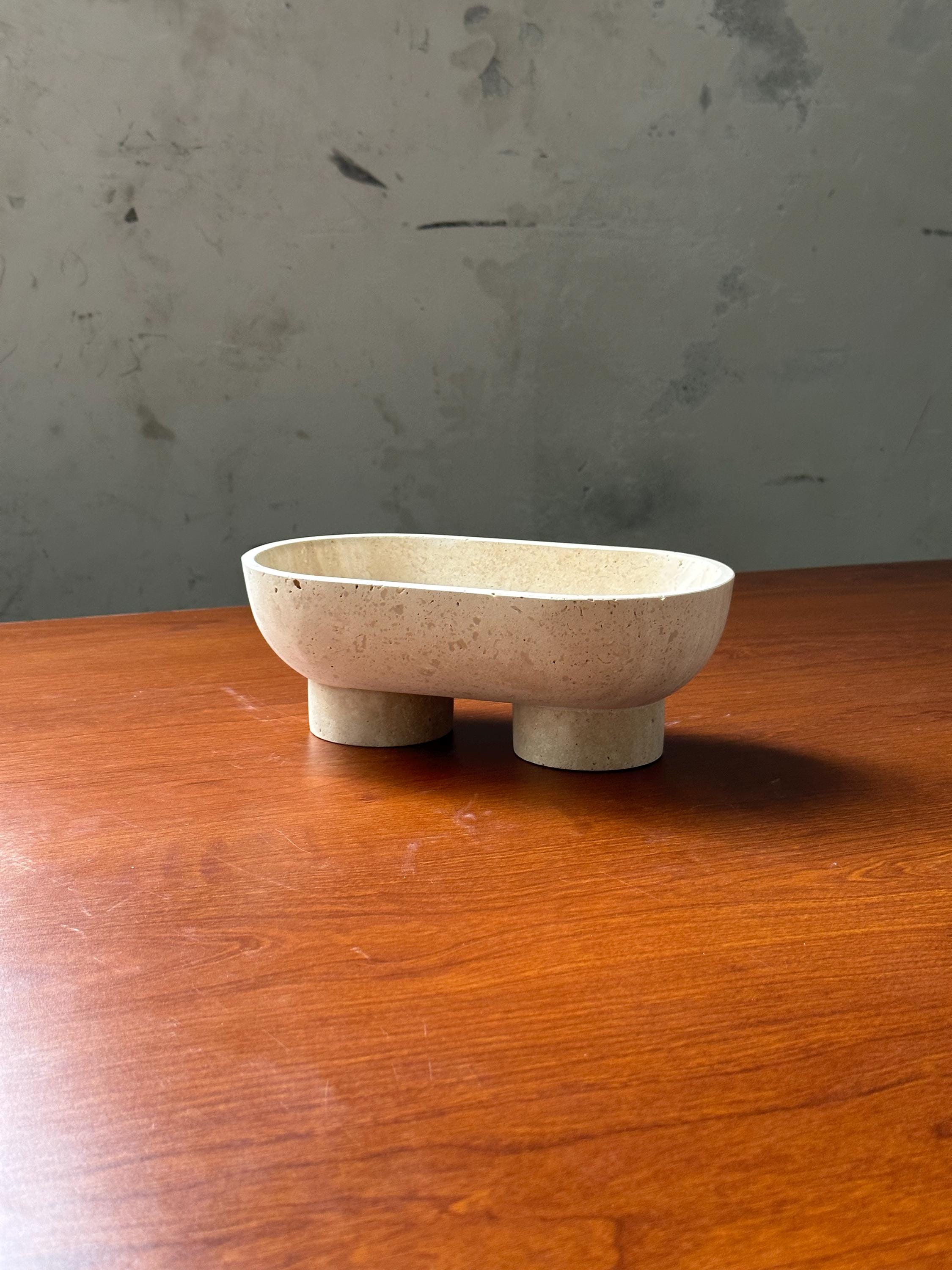 Natural Stone Footed Bowl - Travertine
