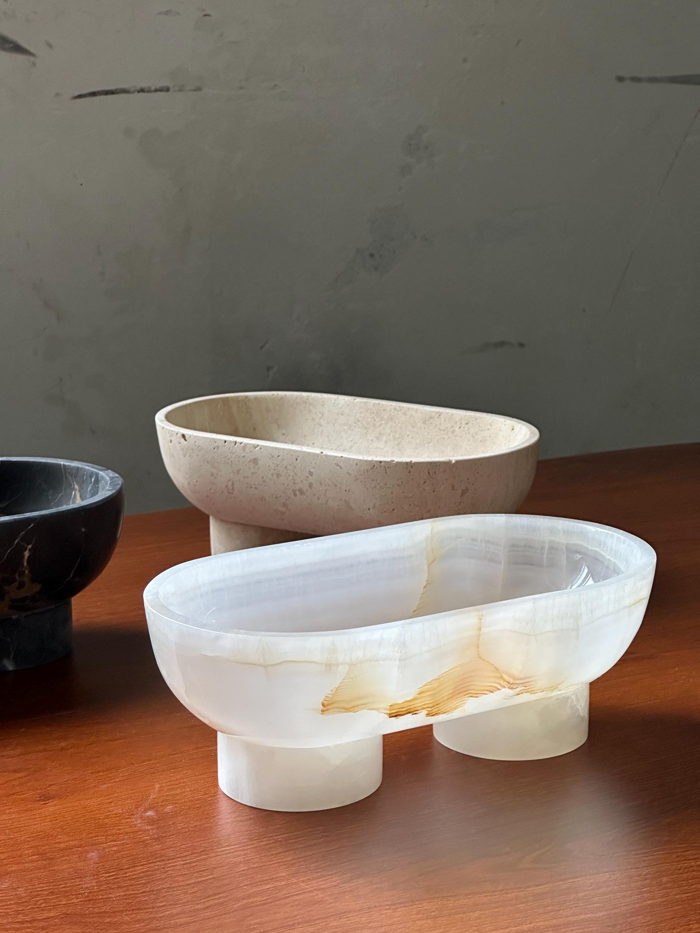 Natural Stone Footed Bowl - Travertine