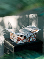 The V Bookstand - Calacatta Viola Rosso