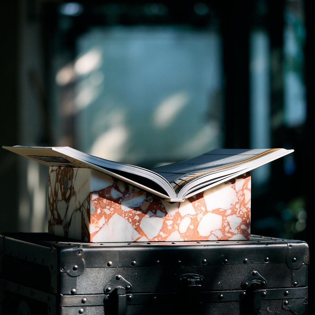 The V Bookstand - Calacatta Viola Rosso