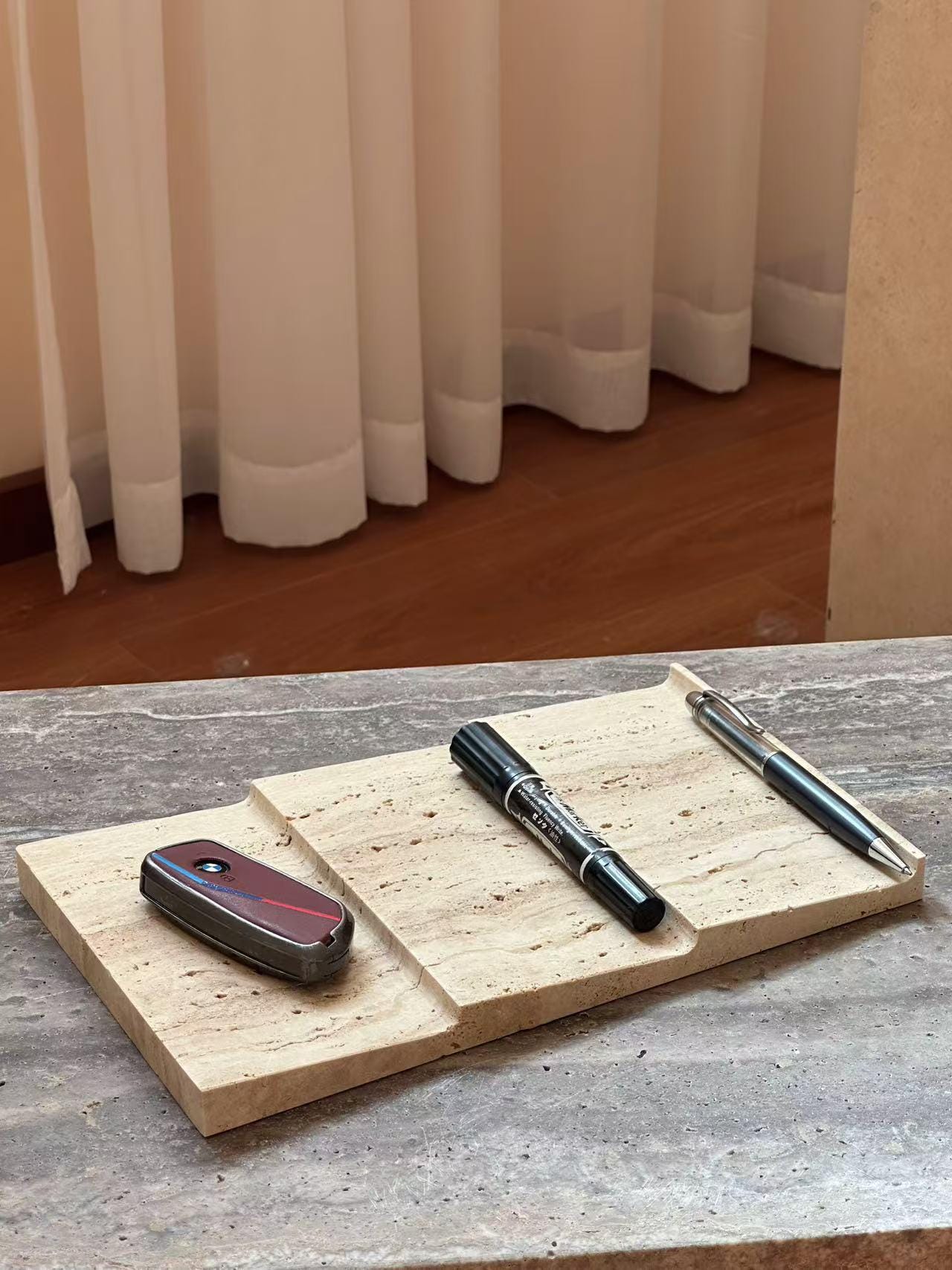 Handcrafted Travertine Desk Organizer