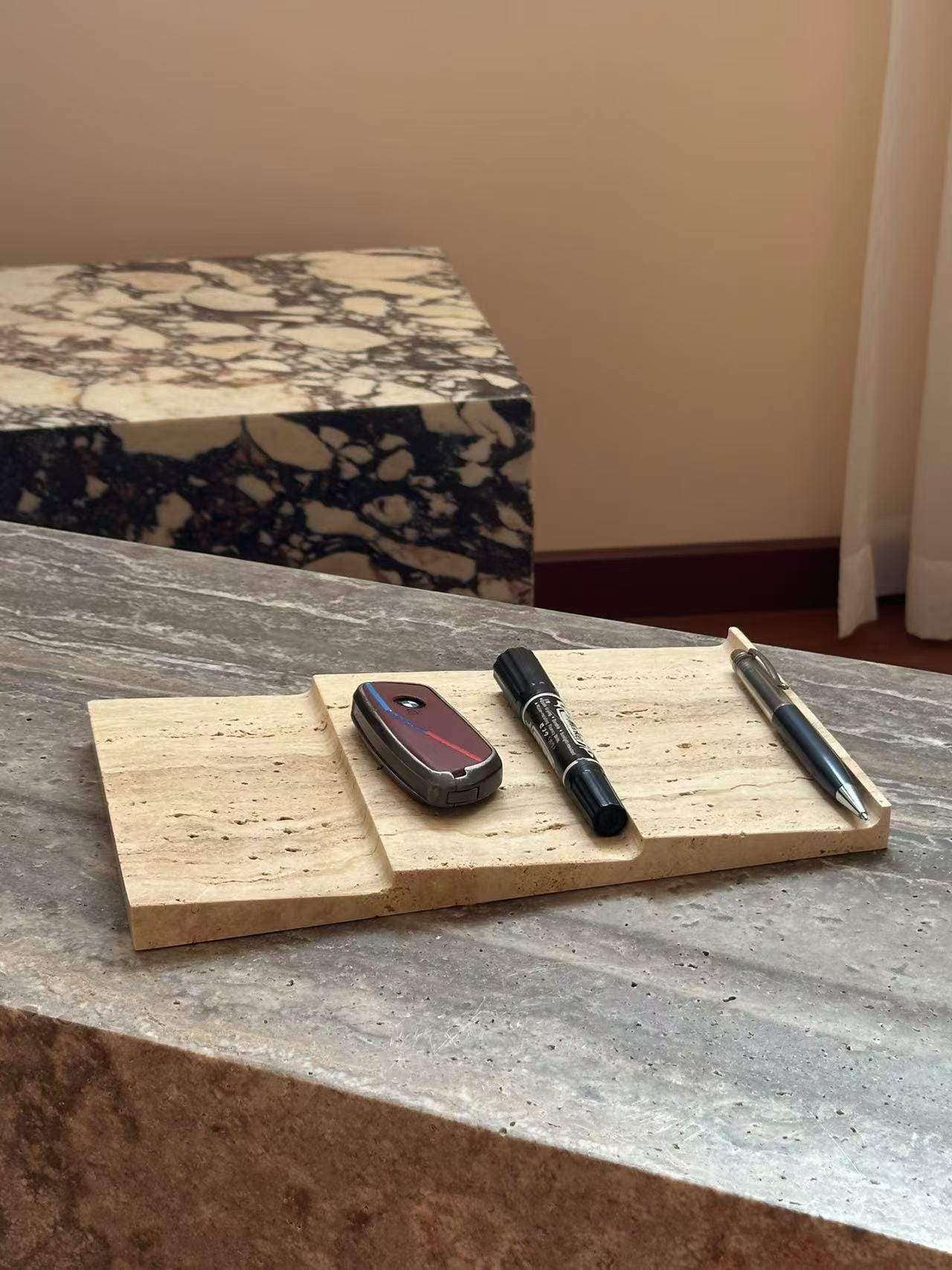 Handcrafted Travertine Desk Organizer
