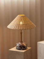 Plinth Table Lamp - Calacatta Viola | Brass & Rattan Shade