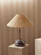 Plinth Table Lamp - Calacatta Viola | Brass & Rattan Shade