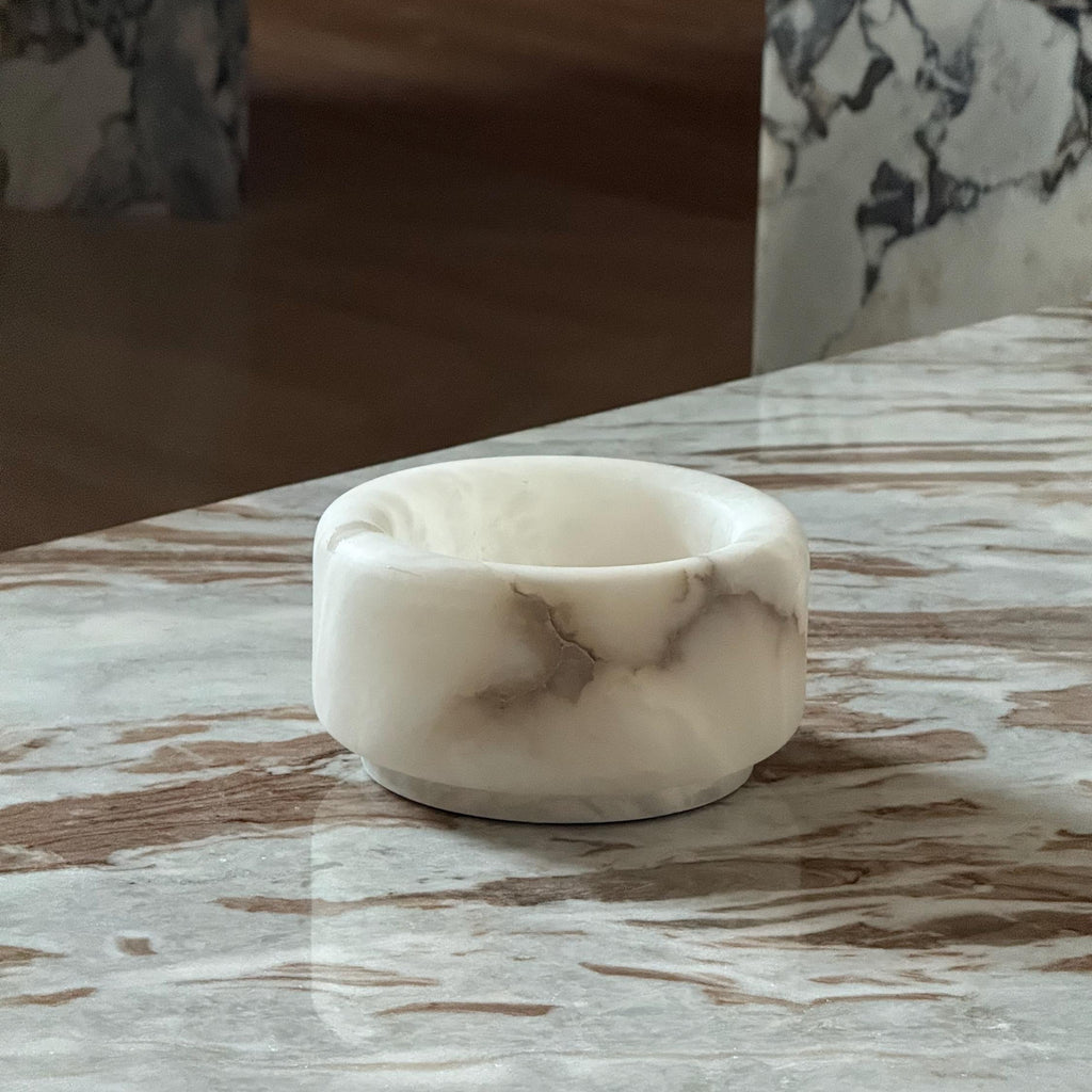Artisanal Natural Alabaster Cylinder Bowl