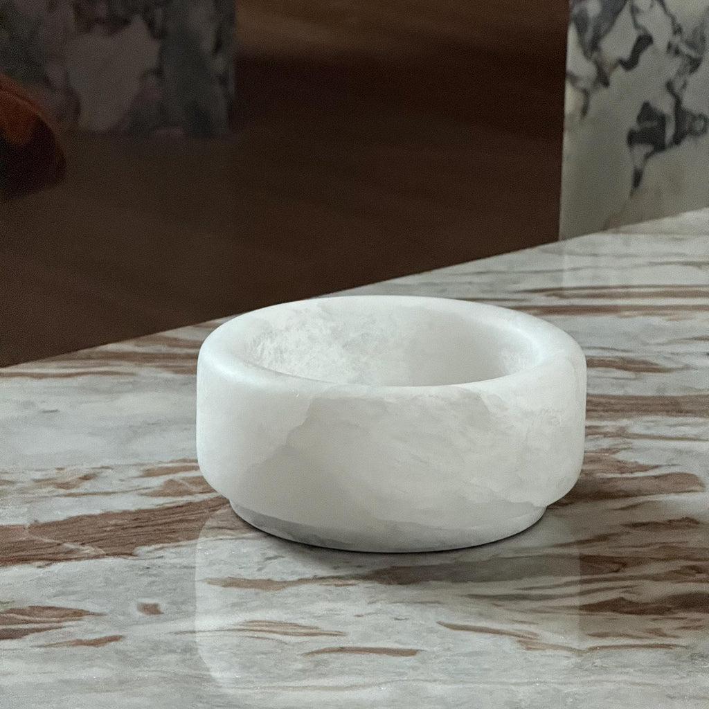 Artisanal Natural Alabaster Cylinder Bowl
