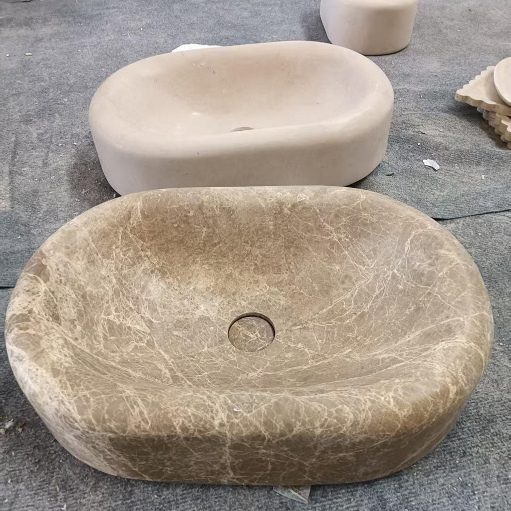 Modern Emperador Round Edge Marble, thick edge sink