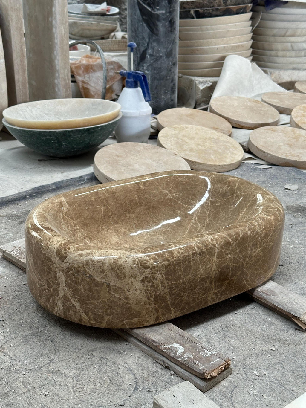 Modern Emperador Round Edge Marble, thick edge sink