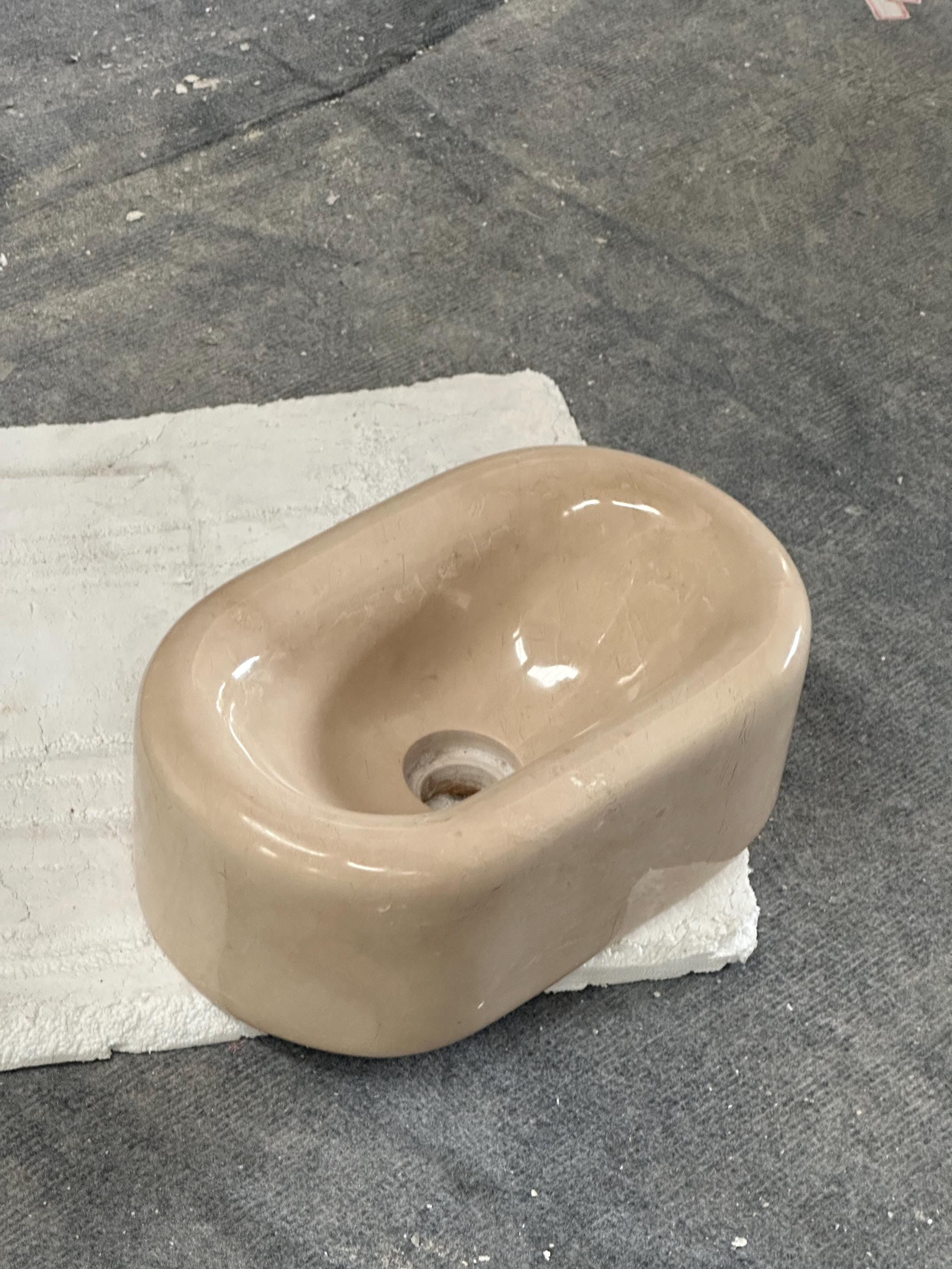 Modern Crema Marfil Round Edge Marble Sink, thick edge sink, Luxury Bathroom Vanity, Countertop Sink， Small Hand Basin