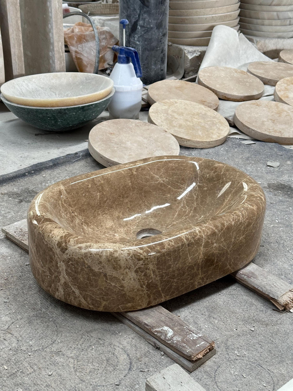 Modern Emperador Round Edge Marble, thick edge sink