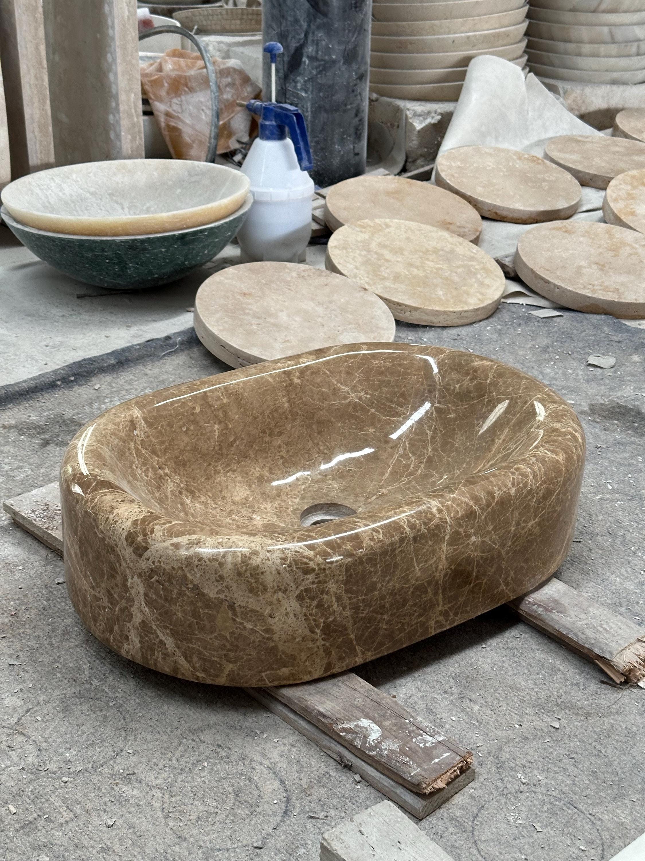Modern Emperador Round Edge Marble, thick edge sink
