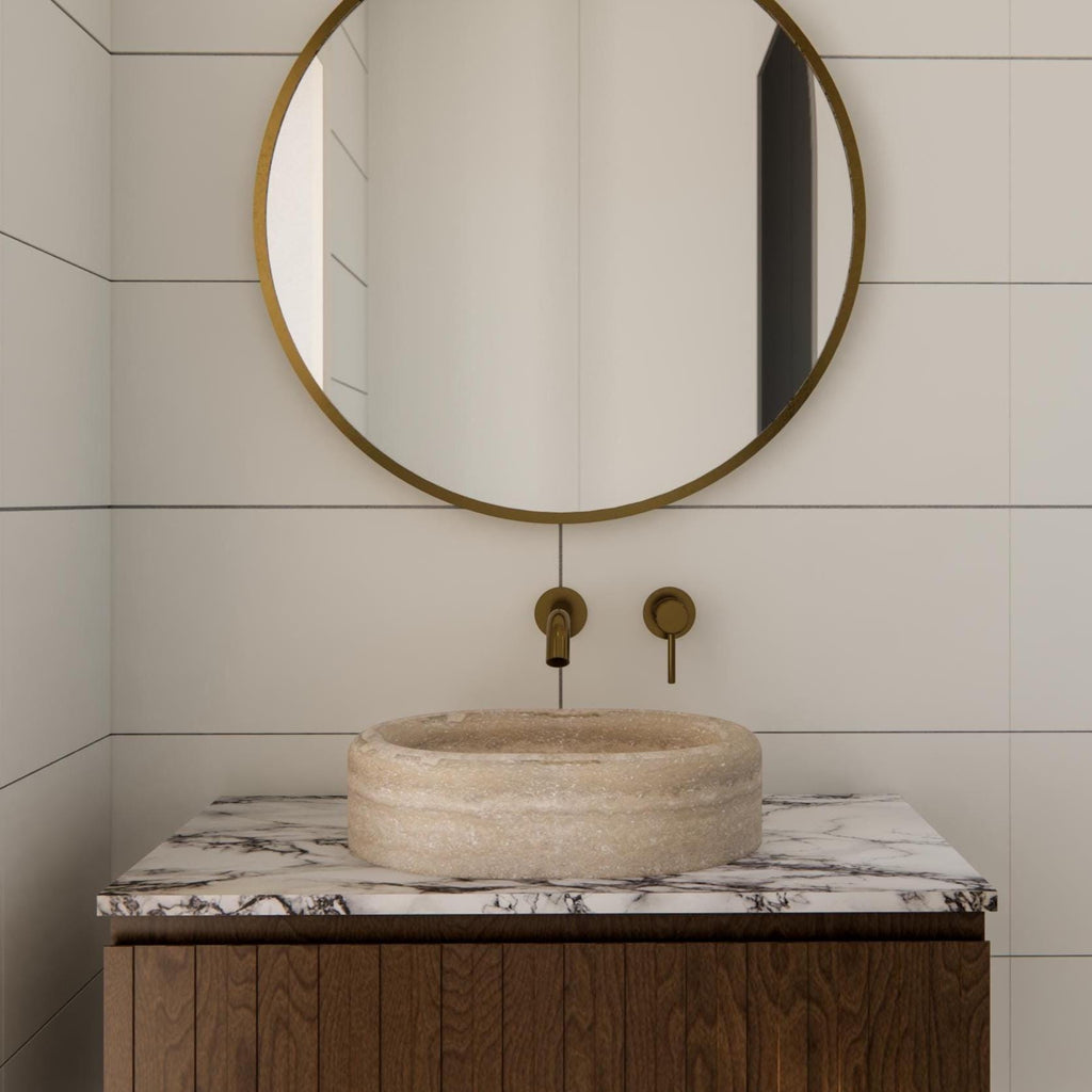 Modern Emperador Round Edge Marble, thick edge sink