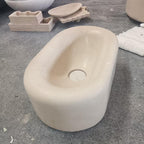 Modern Crema Marfil Round Edge Marble Sink, thick edge sink, Luxury Bathroom Vanity, Countertop Sink， Small Hand Basin