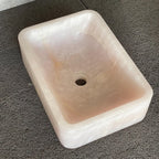 Pink Onyx Basin, Luxury Bathroom Vanity, Countertop Sink – Single Bowl Rectangular