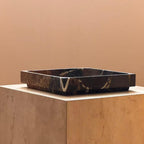 Nero Portoro Marble Square Tray – 20x20cm Stone Ottoman Serving Platter