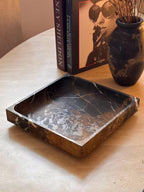 Nero Portoro Marble Square Tray – 20x20cm Stone Ottoman Serving Platter