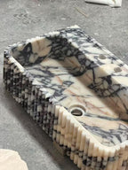 Hand Carved Calacatta Viola Marble Sink - Ribbed Bathroom Vanity Basin