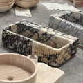 Hand Carved Calacatta Viola Marble Sink - Ribbed Bathroom Vanity Basin