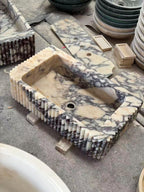 Hand Carved Calacatta Viola Marble Sink - Ribbed Bathroom Vanity Basin